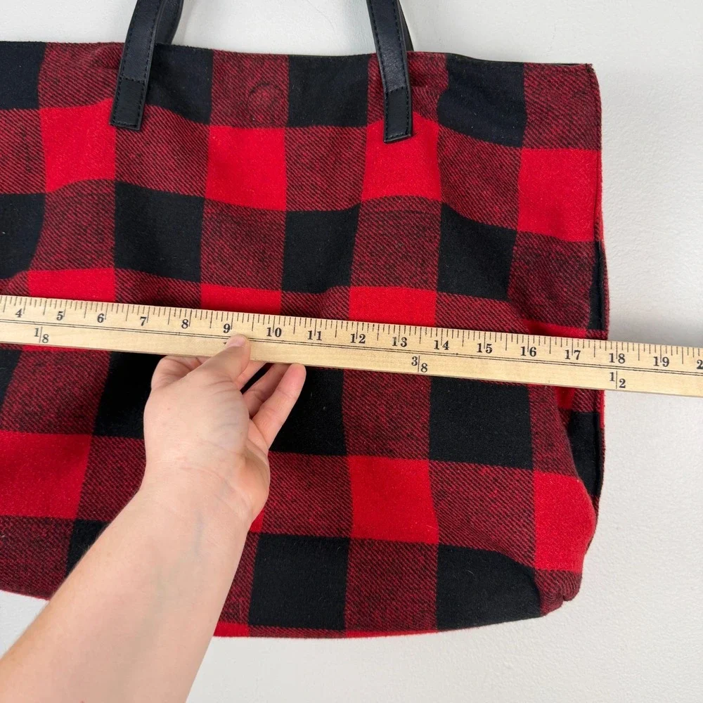 G.H. Bass Tote Bag Women's Red Buffalo Plaid Flannel Attached Leather Pouch